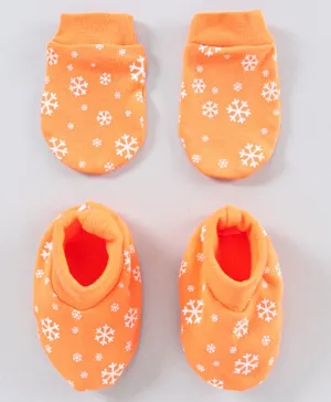 Babyhug 100% Cotton Mittens & Booties Set Heart Print - Orange