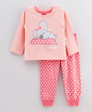 Babyhug Full Sleeves T-Shirt & Pajama Set Koala Print - Pink