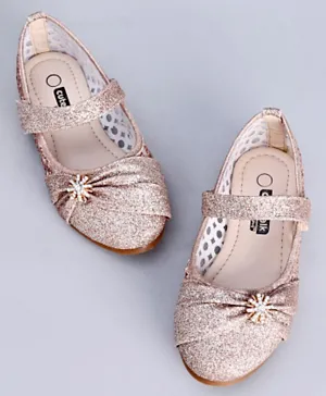 Cute Walk by Babyhug Party Wear Belly Shoes Floral Appliques - Beige