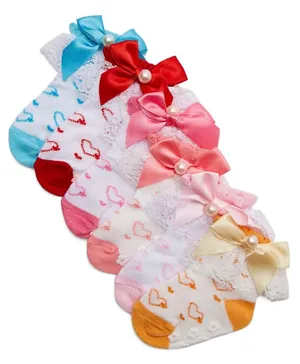 Night Angel Heart Design  with Lace Non Skid Baby Socks 6 Pairs - Multicolour
