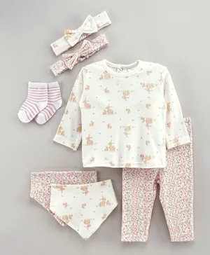 Lily and Jack 7Pc Bunny T-Shirt & Pants Set - White