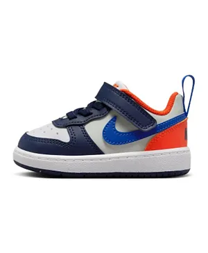 Nike Court Borough Low Recraft Hook-and-Loop Strap Closure Shoes - Midnight Navy/Team Orange/Light Silver/Royal Blue