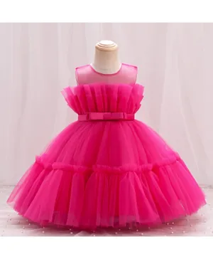 DDaniela Net Detail Ruffle Hem Dress - Pink