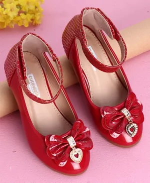 Cute Walk by Babyhug Party Wear Belly Shoes Bow Appliques - Red