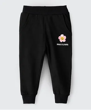 Babyqlo Flower Embroidery Lounge Pants - Black