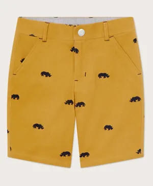 Monsoon Children Rhino Embroidered Shorts - Yellow