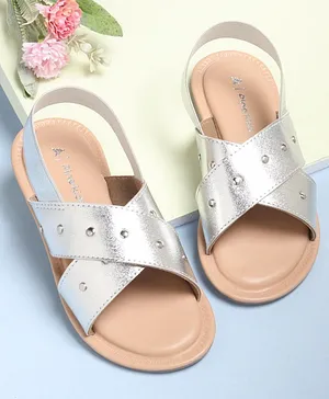 Pine Kids Party Wear Sandals with Elastic Backstrap - Silver