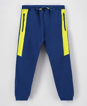 Babyhug Full Length Cotton Looper Track Pant With Zipped Side Pockets - Blue Green
