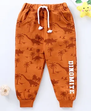 Babyhug Full Length Track Pants Dino Print - Orange