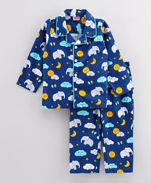 Babyhug Full Sleeves Pyjama Set Animal Print - Blue