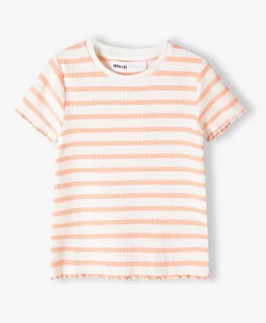 Minoti Stripped Rib T-Shirt - Orange & White