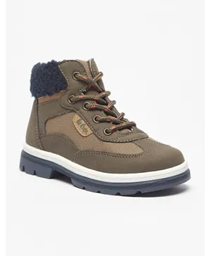 Lee Cooper Panelled High Top Boots With Zip Closure  - Khaki