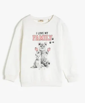 Koton Cat Family Graphic Sweatshirt - Off White