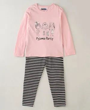Pine Kids Biowashed Full Sleeves Top & Pyjama Pants Set Girls Print - Pink
