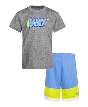 Nike Round Neck Tee With Color Block Shorts Set - Grey