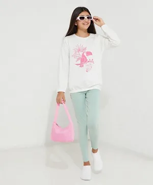 Neon Printed Casual Sweatshirt - White