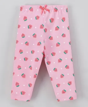 Babyhug Full Length Leggings Strawberry Print - Candy Pink
