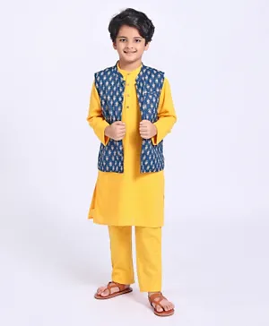 Pine Kids Full Sleeves Kurta & Pyjama with Printed Bandhani - Yellow