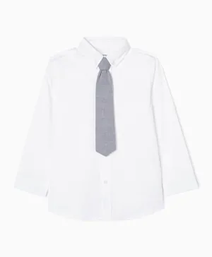 Zippy Cotton Shirt with Tie Set - White