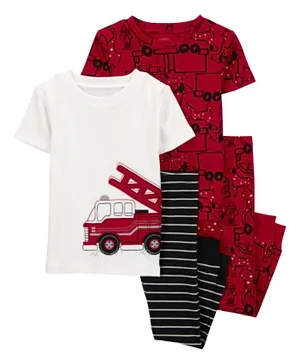 Carter's 4-Piece Firetruck 100% Snug Fit Cotton Pajamas - Red