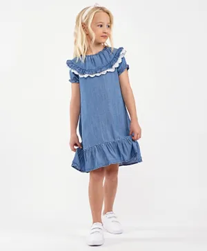 نيم إت فستان بأكمام قصيرة محبوك - أزرق متوسط