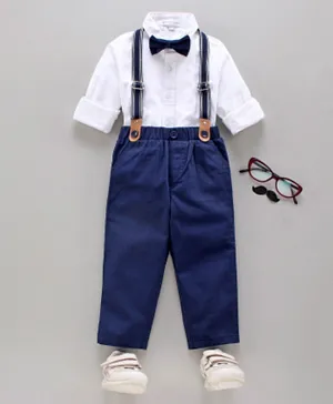 Mark & Mia Full Sleeves Shirt & Trouser With Bow - Blue White