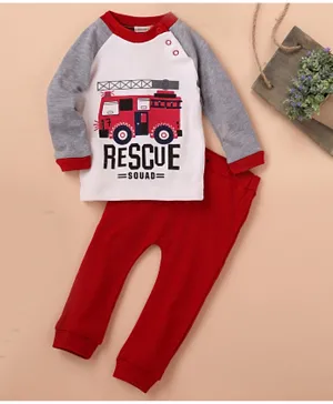 Londony Rescue Squad Grahphic printed T-Shirt with full length bottom 2 Piece set for Boys - Red