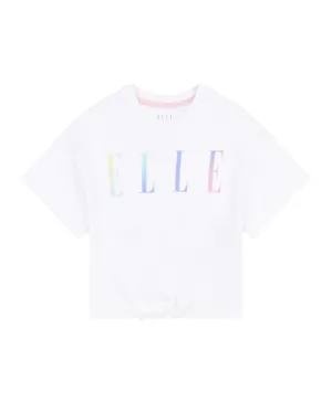 Elle Girls Multicolour Print Tie Hem T-Shirt - White