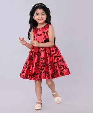 Babyhug Sleeveless Party Wear Frock Floral Print - Red