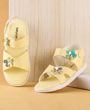Babyoye Party Wear Flower Applique Sandals - Light Yellow