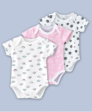 Babyqlo Printed Short Sleeve Onesies Pack of 3 - Pink White