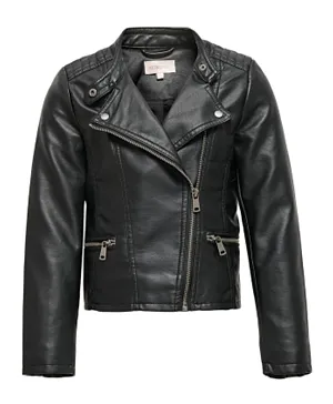 Only Kids Collar Neck Leather Jacket - Black