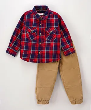 Babyhug Full Sleeves Shirt & Lounge Pant Checks - Red Khaki