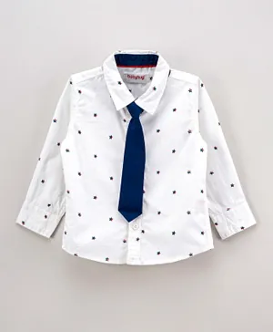 Babyhug Full Sleeves Party Wear Shirt with Tie Star Print - White
