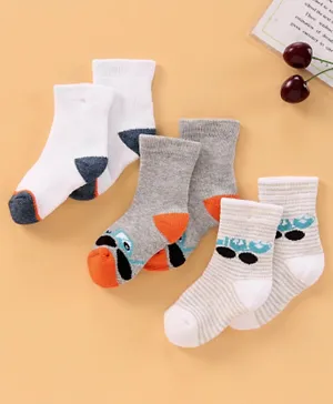 Cute Walk by Babyhug Anti Bacterial Ankle Length Terry Socks Pack of 3 - White Grey