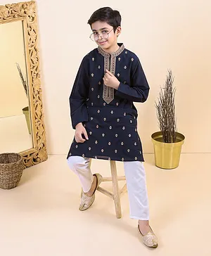 EarthyTouch Full Sleeves Kurta Churidar - Blue