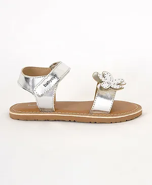 Babyoye Party Wear Sandals Floral Appliques - Silver