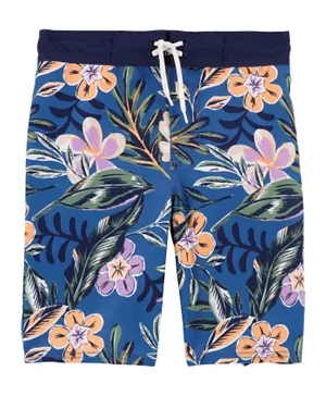 OshKosh B'Gosh Tropical Floral Print Swim Trunks - Blue