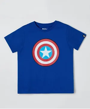 The Souled Store Official Marvel: Captain America Shield T-Shirt - Blue