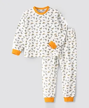 Little Story Dino Printed Nightsuit - White