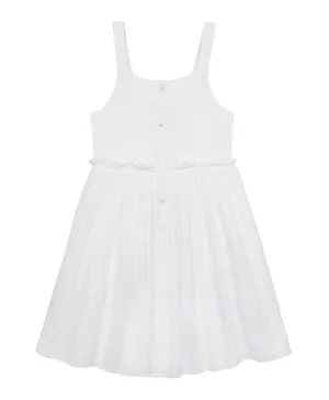 Minoti Solid Cotton Dress With Frill Detail Inserts - White