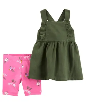 Carter's 2 Piece Ruffle Tank Top & Floral Playground Shorts Set - Olive