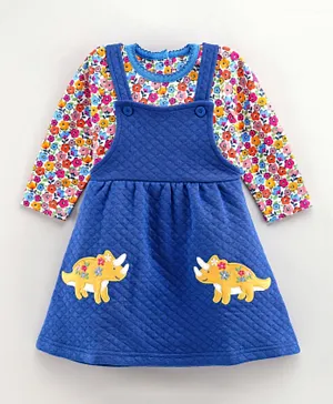 JoJo Maman Bebe Dino Friends Quilted Pinafore Dress with Tee - Denim