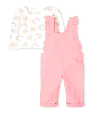 The Children's Place Ruffle Dungaree with Inner Tee - Pink