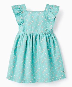 Zippy Floral Cotton Dress - Aqua Green
