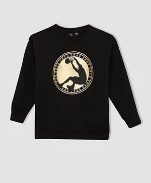 DeFacto Printed Sweatshirt - Black