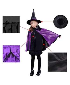 Brain Giggles Double Sided Witch Cape and Hat Costume set for Kids - Purple and Black