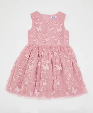 R&B Kids 3D Butterfly Embroidered Dress - Pink