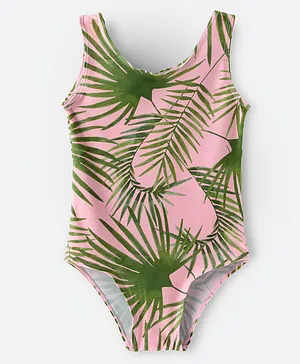 Lamar Kids Palm Leaf V Cut Swimsuit - Pink