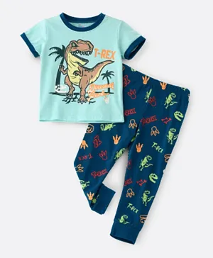 Babyqlo T-rex Dinosaur Glow In The Dark Pyjama Set - Blue